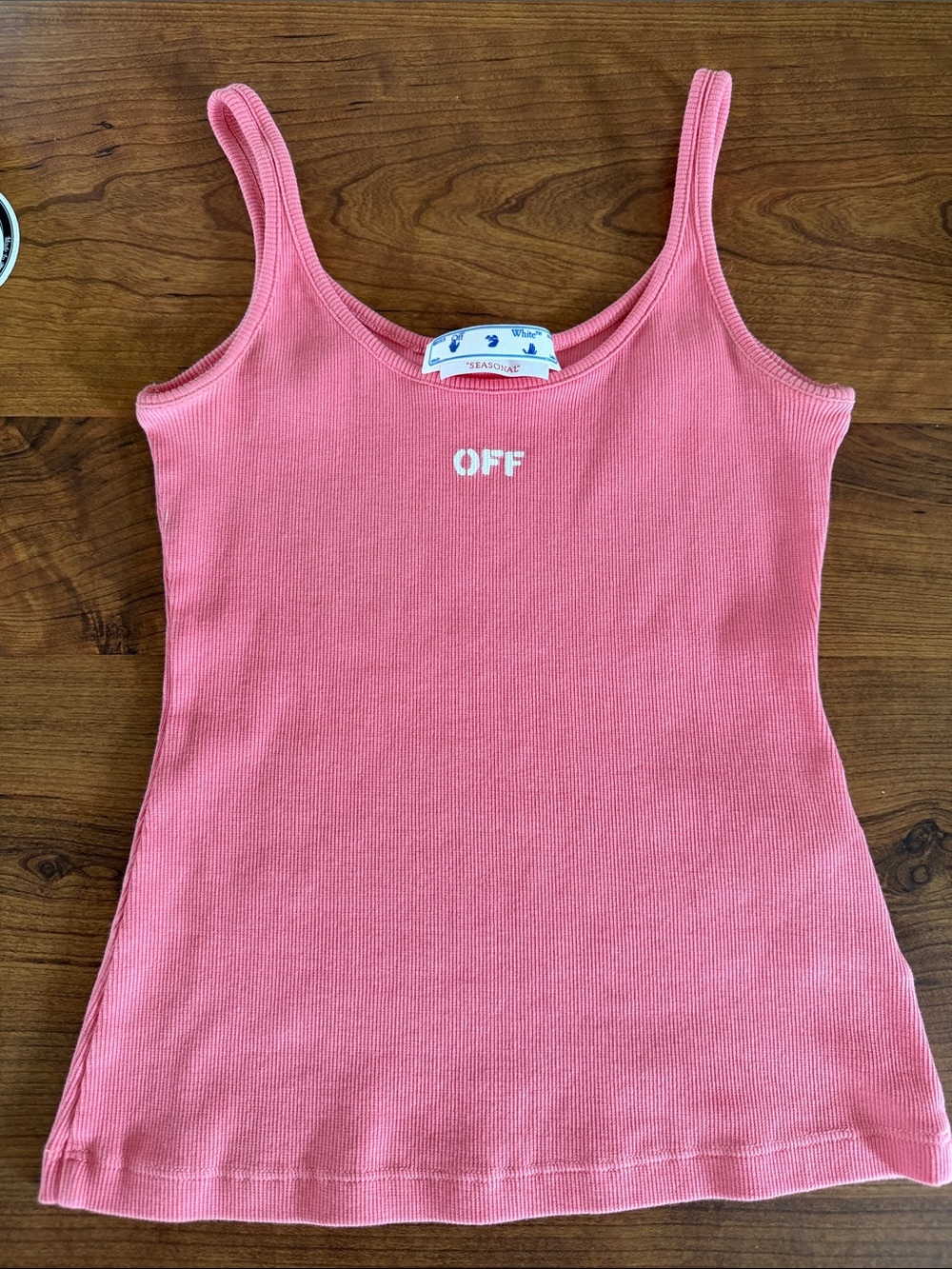 Off-White Coral-Pink Ribbed Tank Top with 'OFF' Logo